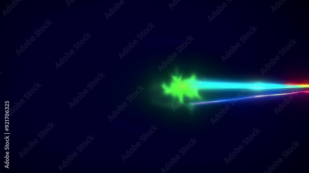 Video of vibrant energy beam with spectrum of colors including blue, yellow, purple, shooting across dark background, dynamic and futuristic visual concept, motion, energy, high-tech technology Video of vibrant energy beam with spectrum of colors including blue, yellow, purple, shooting across dark background, dynamic and futuristic visual concept, motion, energy, high-tech technology