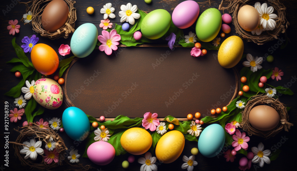 Easter eggs hunt on the wood table Easter eggs hunt on the wood table
