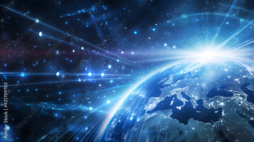 Earth with Bright Light Rays 3D Illustration Earth with Bright Light Rays 3D Illustration