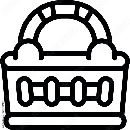 Simple black and white line art icon of a laundry basket with a handle, useful for representing domestic chores
