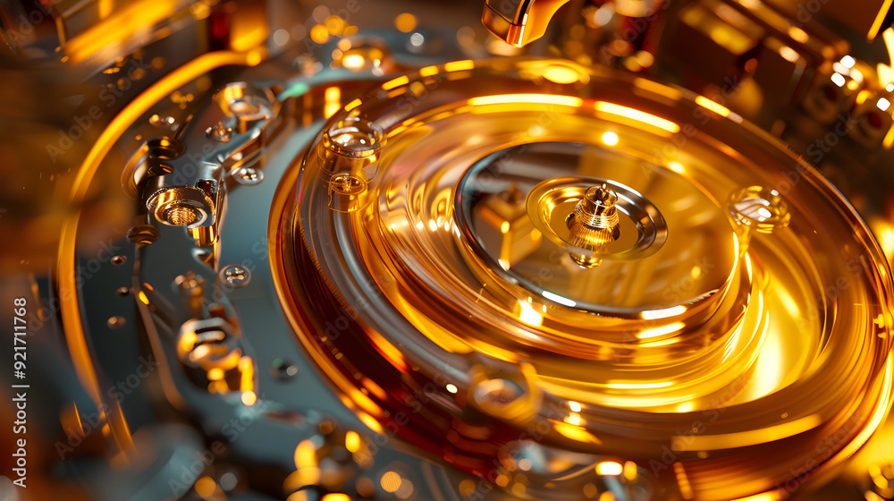 Golden Gears 3D Illustration: A Detailed Look Inside a Complex Machine