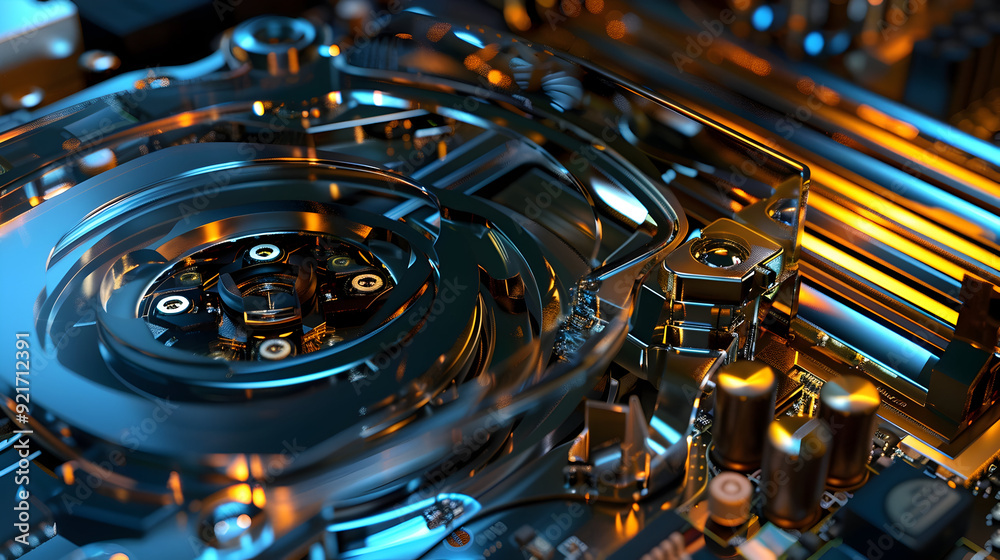 Abstract 3D Illustration of a Futuristic Machine's Inner Workings Abstract 3D Illustration of a Futuristic Machine's Inner Workings