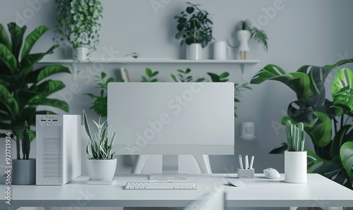 The computer workplace background has a modern model which is a comfortable space Generate AI