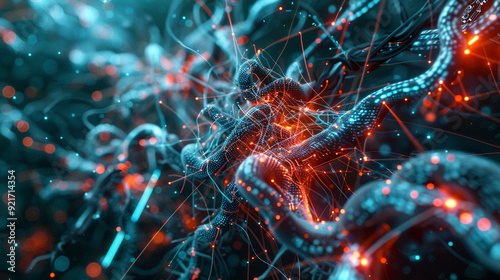 Visualization of a cybernetic organism, with a network of digital veins showing the lifelines of modern communication.