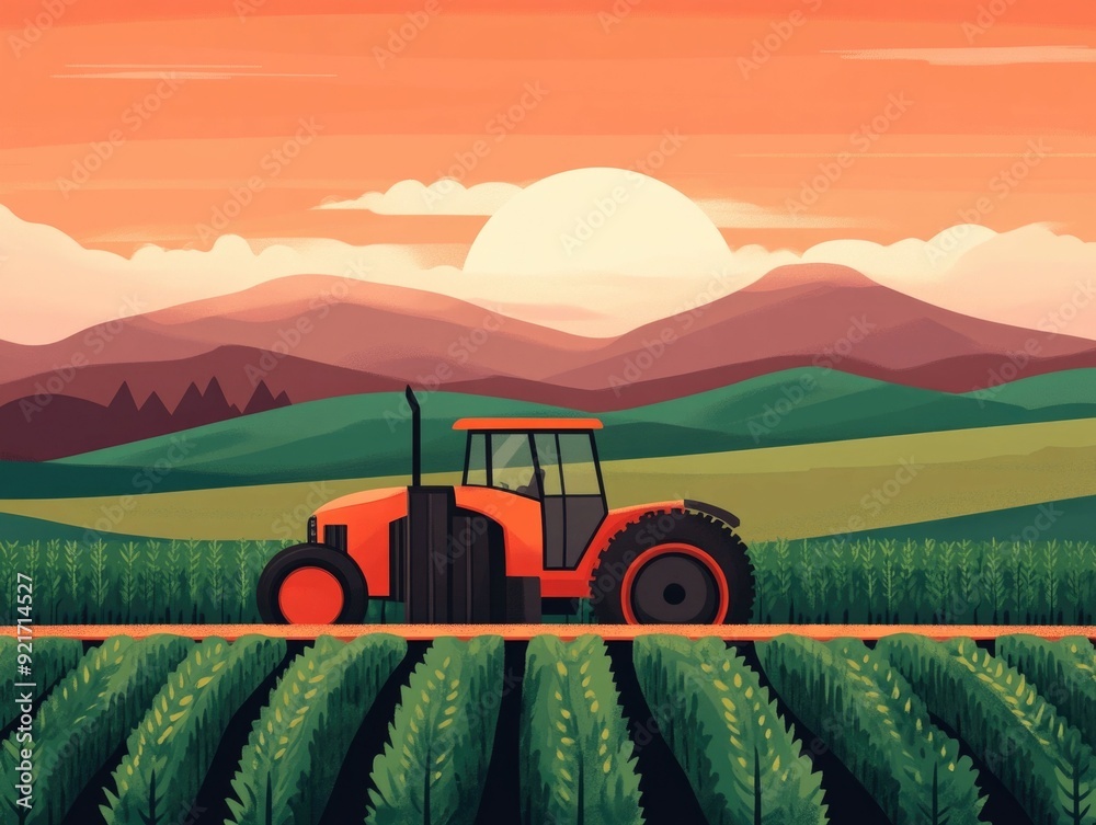 Obraz premium Flat design depicting sustainable agroforestry practices including interplanted trees crops and forestry elements for an eco friendly organic agricultural landscape