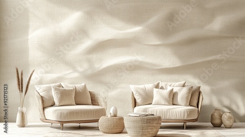 Beige Sepia Toned Abstract Linen Texture Background for Bedroom or Reception Room Decoration Generative AI photo