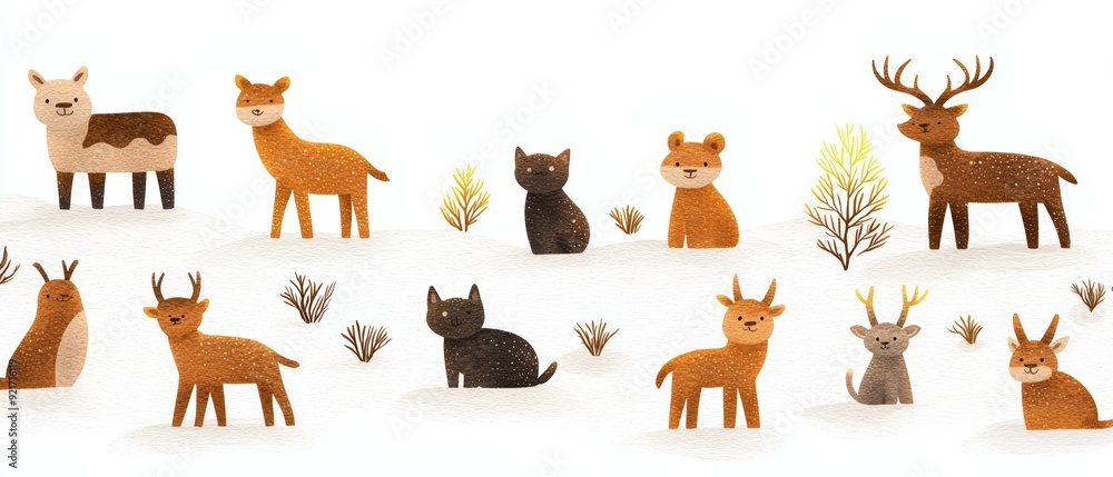 Fototapeta premium A charming collection of cute woodland animals in warm colors, perfect for children's designs and nature themes.