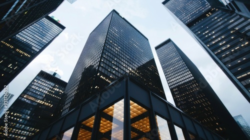 Wallpaper Mural Towering skyscrapers reaching into the sky in modern urban business district at dusk low-angle perspective Torontodigital.ca