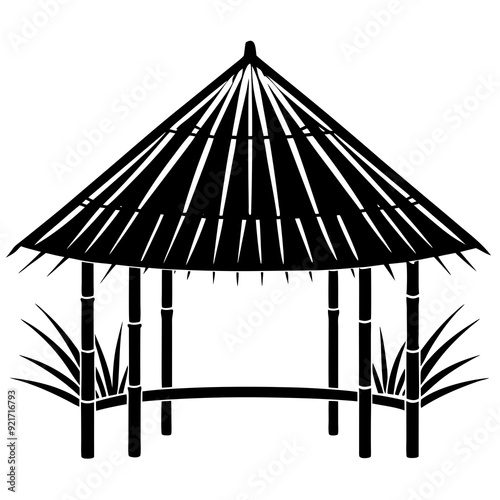 Minimalist bungalow of bamboo roof, house silhouette vector