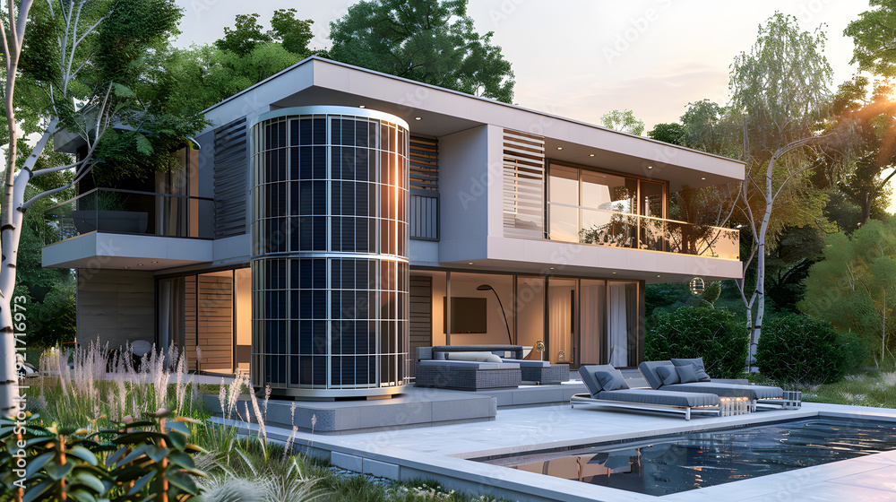 Fototapeta premium Air source heat pump installed in residential building