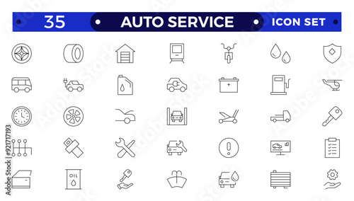 Auto service icon set. Car garage icons set. Auto service, tools, screwdriver, wrench, hammer, gear, car, repair, engine and more.