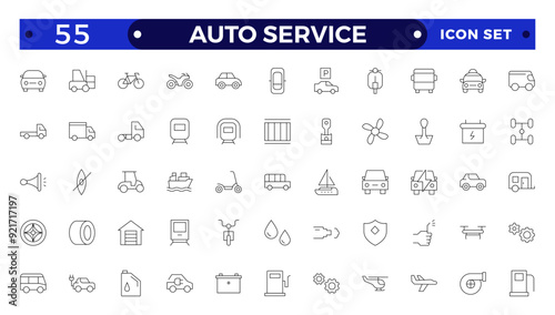 Auto service icon set. Car garage icons set. Auto service, tools, screwdriver, wrench, hammer, gear, car, repair, engine and more.