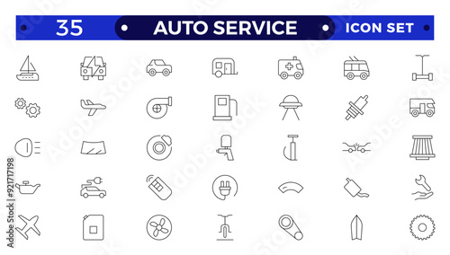 Auto service icon set. Car garage icons set. Auto service, tools, screwdriver, wrench, hammer, gear, car, repair, engine and more.