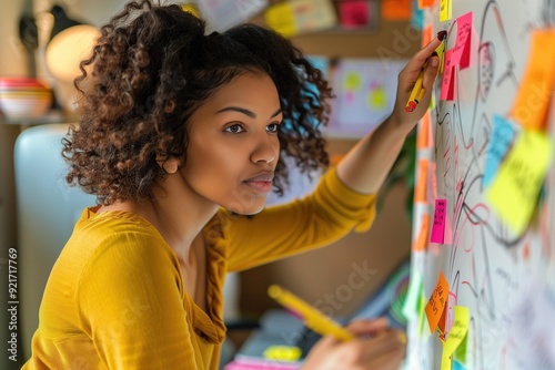 Wallpaper Mural Woman with curly hair focused on a whiteboard with sticky notes. Torontodigital.ca
