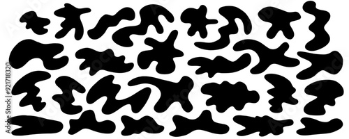 Organic blob shape, abstract amoeba spot, irregular fluid element set. Simple flat abstract splodge, amoeba blob, liquid shape graphic design element. Vector illustration isolated on white background.