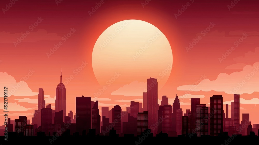 A vibrant city skyline silhouette against a dramatic sunset, showcasing urban architecture in a warm, atmospheric glow. A vibrant city skyline silhouette against a dramatic sunset, showcasing urban architecture in a warm, atmospheric glow.