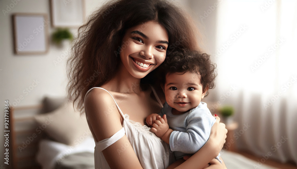 Happy mother holding her baby in her arms. Happy mother holding her baby in her arms.