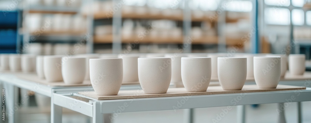 Durable ceramic cups are lined up in a kiln, their textures smooth and refined, showcasing their quality and craftsmanship. Durable ceramic cups are lined up in a kiln, their textures smooth and refined, showcasing their quality and craftsmanship.