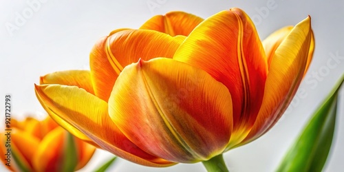 Vibrant yellow-orange tulip petals unfurl against a crisp white backdrop, showcasing intricate details and natural beauty in stunning 4K resolution.