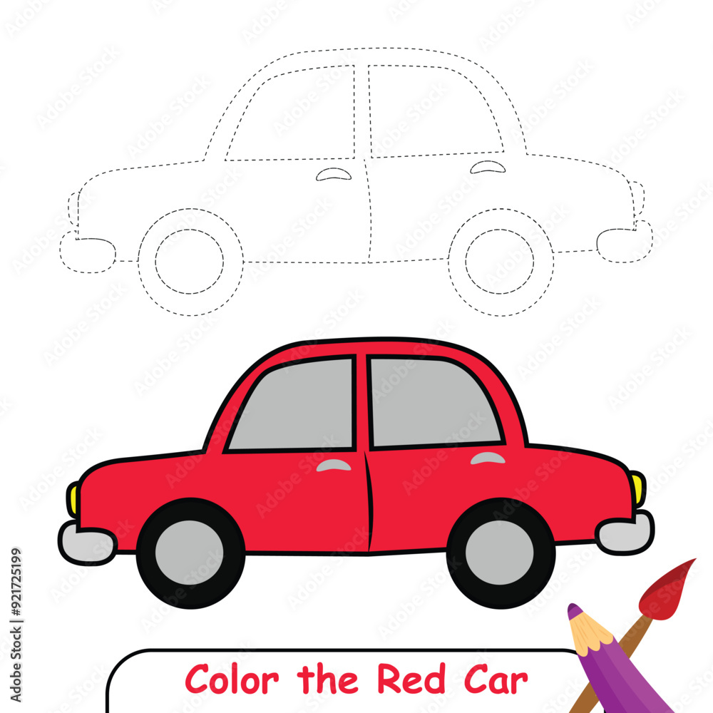 Red Car coloring page colored illustration, coloring book or coloring ...