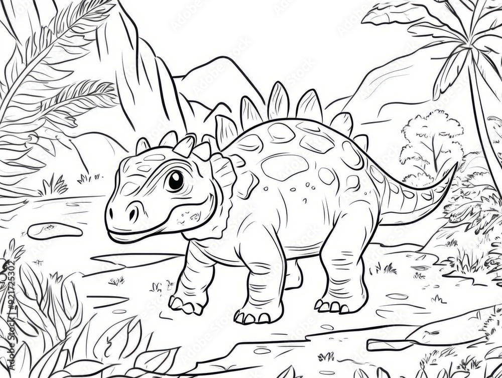 Obraz premium Kids' and preschoolers' Dinosaur Coloring Pages. Easy Coloring Book, Educative, Printable, Animals