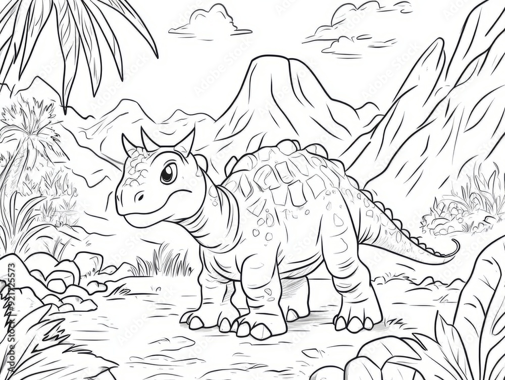 Fototapeta premium Kids' and preschoolers' Dinosaur Coloring Pages. Easy Coloring Book, Educative, Printable, Animals
