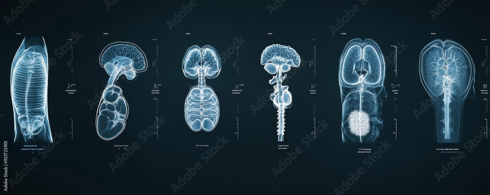 Detailed X-ray images of human organs, showcasing anatomical structures ...