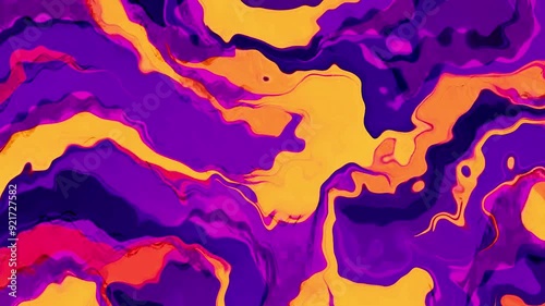 4K Video of marble abstraction,
with bright shades of purple, lilac and yellow, with smooth, wavy, marble-like patterns.