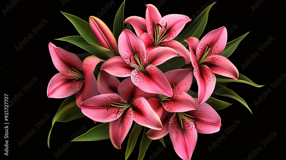 Fototapeta premium Vivid Rich Bouquet of Lilies Seen from Above: Elegant Floral Illustration with Lush Colors