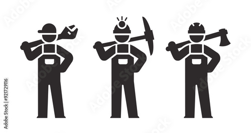 Plumber, miner and lumberjack icons on white background. Vector illustration.