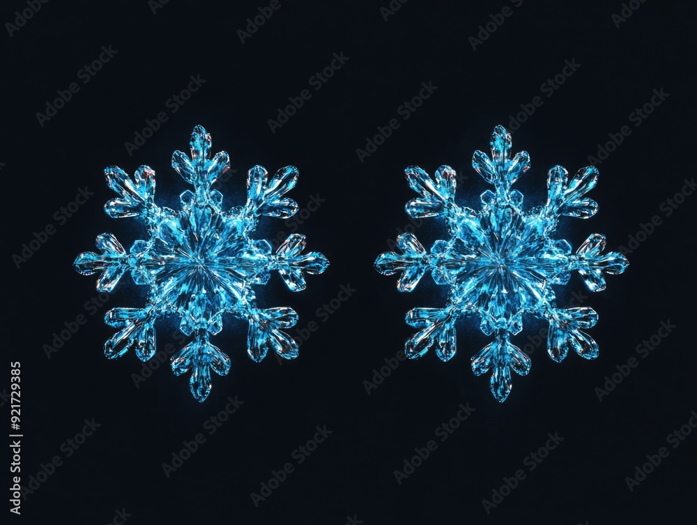 Blue Snowflakes on Black Surface Blue Snowflakes on Black Surface