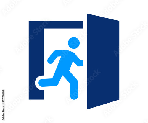 Emergency exit icon. Vector illustration isolated on white.