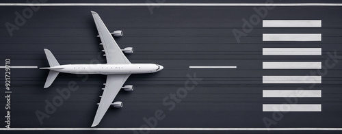 top view of airplane on a runway