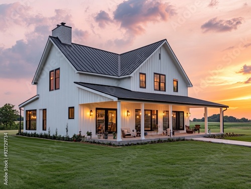 Large White House in Green Field
