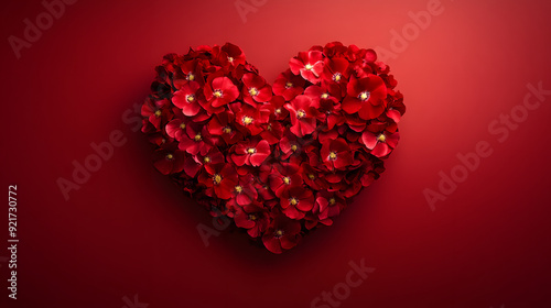  a red heart made of flowers on a red background
