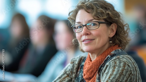 Portrait of a Mature Woman with Glasses Smiling.