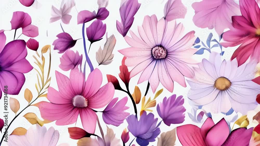 Beautiful floral pattern design with vibrant flowers in various shades on a light background