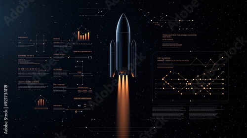 A minimalist design for a poster on space missions, with spacecraft trajectory diagrams and mission timelines