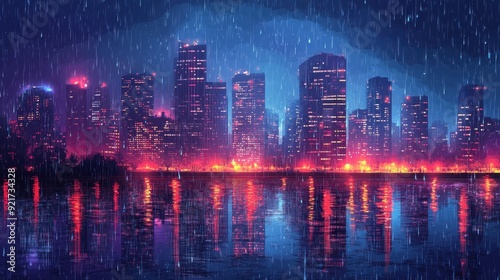 Wallpaper Mural Night Rain in the city,City life in night in rainy season abstract background,Heavy rain in dark sky, rainy season,light lamp street night ,dark clouds and storm, vector illustration. Torontodigital.ca