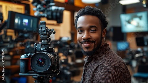 Cameraman in a film studio. photo