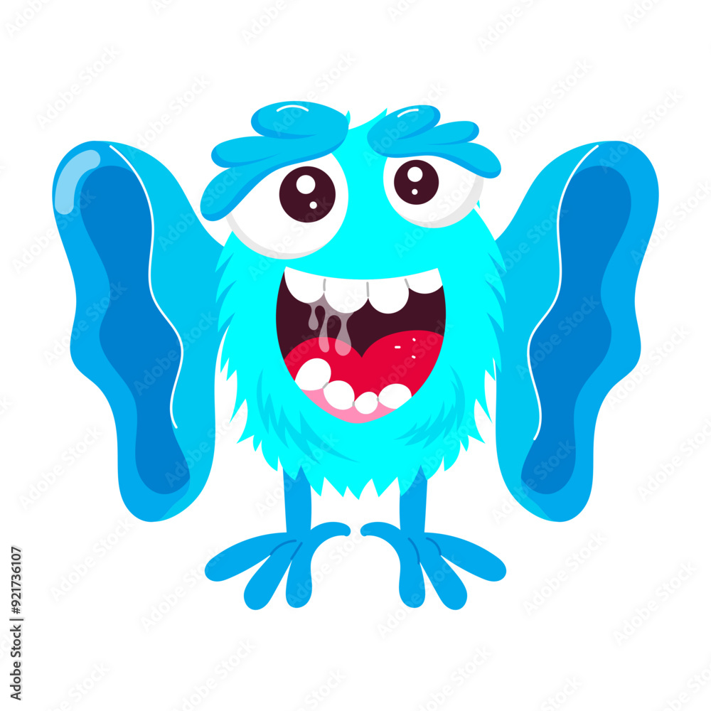 Fototapeta premium Cartoon style sticker of joyful monster with funny smile 