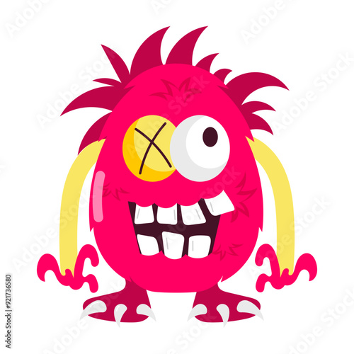 Cartoon style sticker of evil monster 