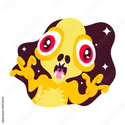 Comic style mascot of shocked alien 