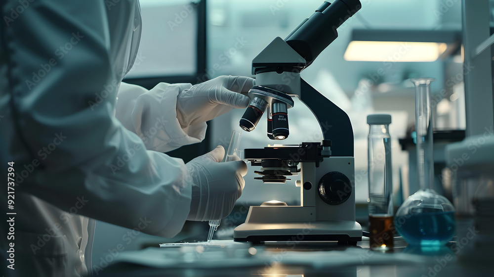 Scientist Using a Microscope in a Laboratory Photo Scientist Using a Microscope in a Laboratory Photo