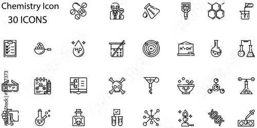 Set of Chemistry icons. Line art style icons bundle. vector illustration