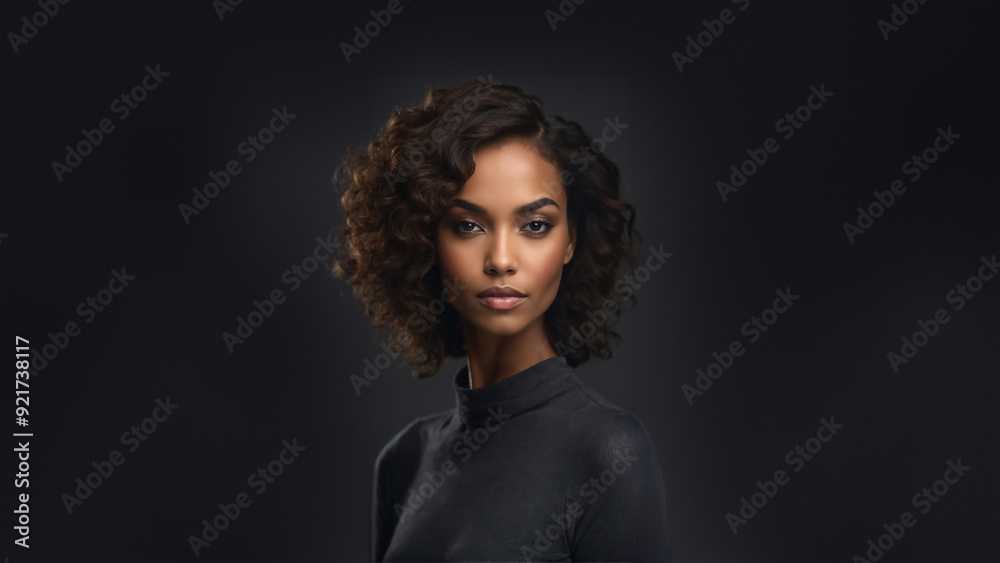 Radiant young Black American woman with flawless skin and natural beauty. Confident gaze, brunette with neat hair, studio shot with copy space. Ideal for beauty and cosmetic campaigns Radiant young Black American woman with flawless skin and natural beauty. Confident gaze, brunette with neat hair, studio shot with copy space. Ideal for beauty and cosmetic campaigns
