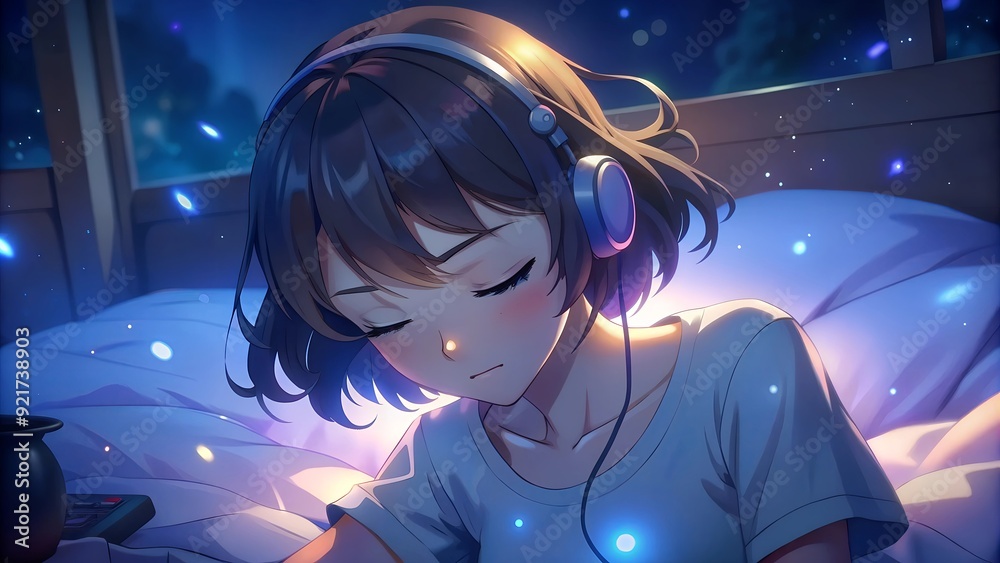 Lofi illustration of a girl sleeping with headphones Lofi illustration of a girl sleeping with headphones