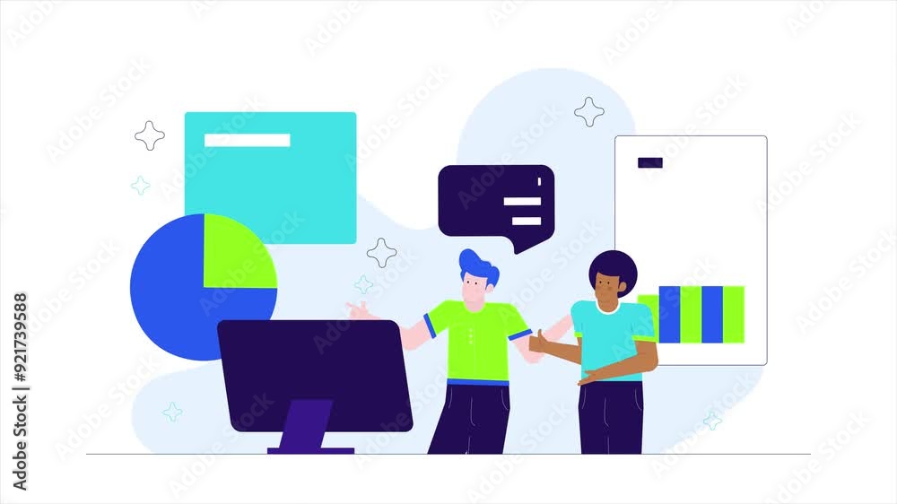 busy teamwork analyzing graphic illustration business animated video busy teamwork analyzing graphic illustration business animated video