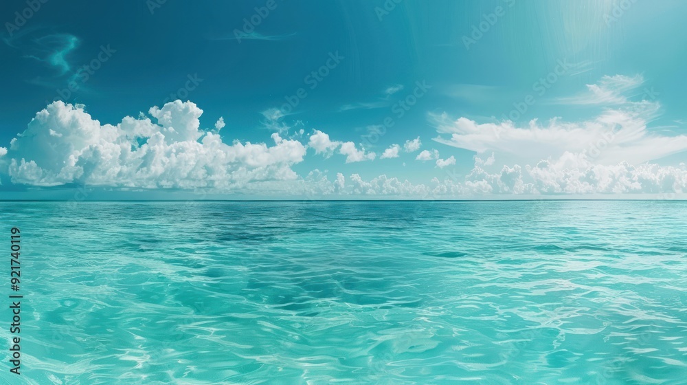 Tranquil Blue Ocean with White Clouds in a Clear Sky Tranquil Blue Ocean with White Clouds in a Clear Sky