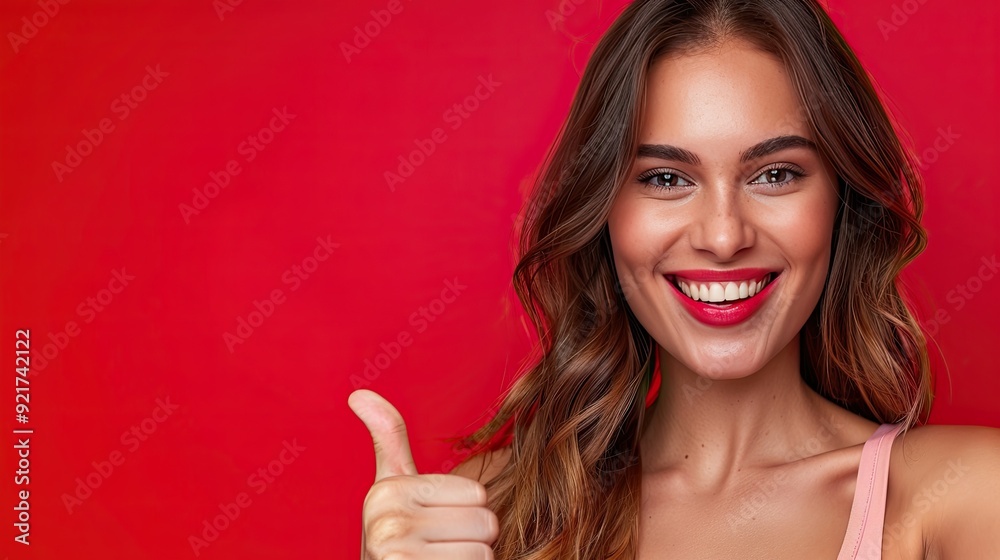 Smiling Woman Giving Thumbs Up, on a solid color background. Smiling Woman Giving Thumbs Up, on a solid color background.